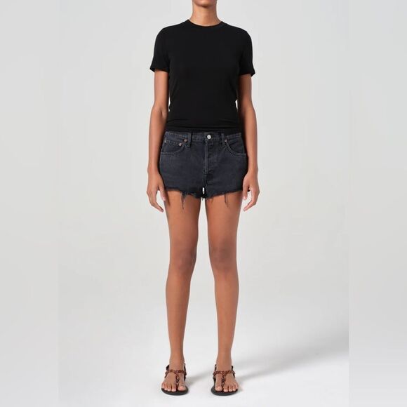 Women’s AGOLDE black PARKER VINTAGE CUT OFF distressed denim SHORTs size 29 - Picture 2 of 7